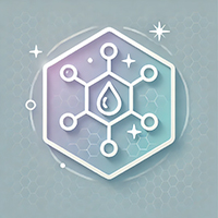 Active ingredient icon with a central droplet connected by molecular nodes, symbolizing targeted skincare actives that deliver visible results.