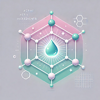 Additional skincare ingredient icon featuring a central droplet surrounded by molecular elements, representing supportive ingredients that enhance ORY Skincare formulations.