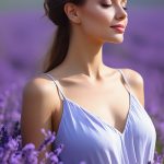 Woman standing peacefully in a lavender field, symbolizing ORY Skincare’s use of lavender for calming, soothing, and balancing the skin.