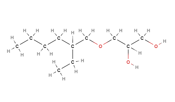 Chemical structure of Ethylhexylglycerin, a gentle preservative booster used in ORY Skincare to enhance product freshness and skin compatibility.