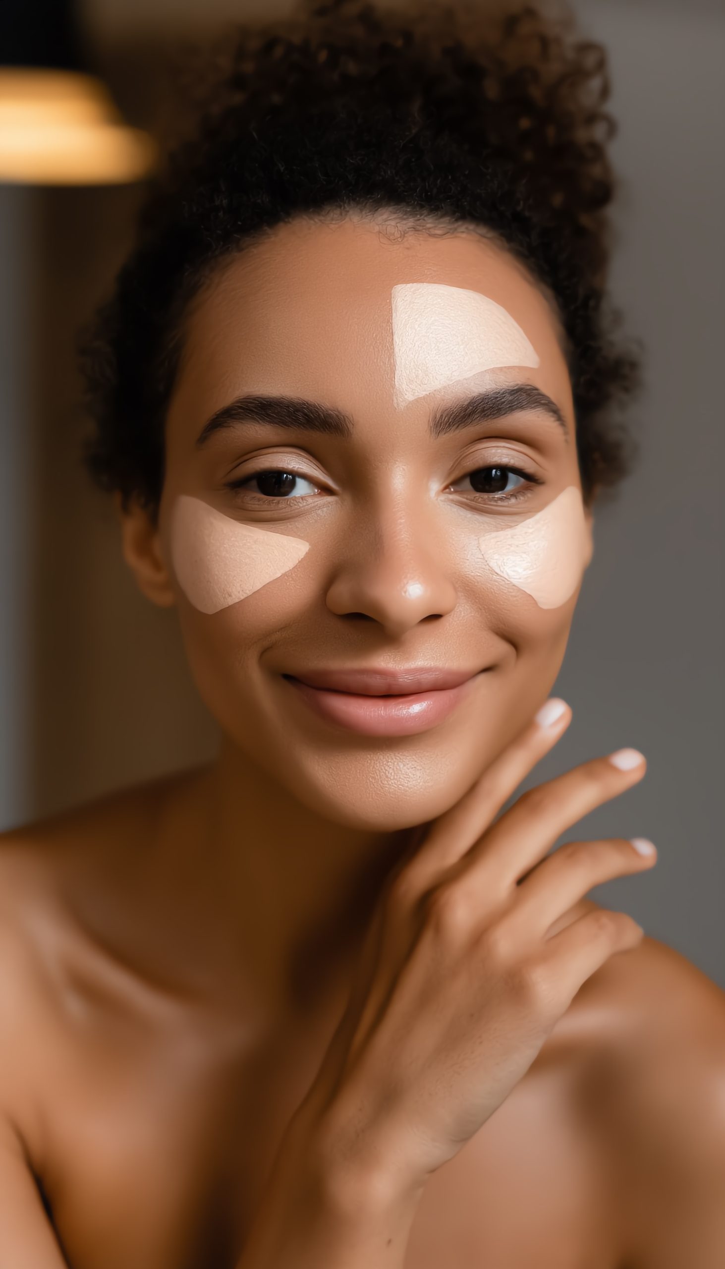 Woman with combination skin applying moisturizer to T-zone and cheeks — ORY Skincare balancing botanical skincare for combination skin.