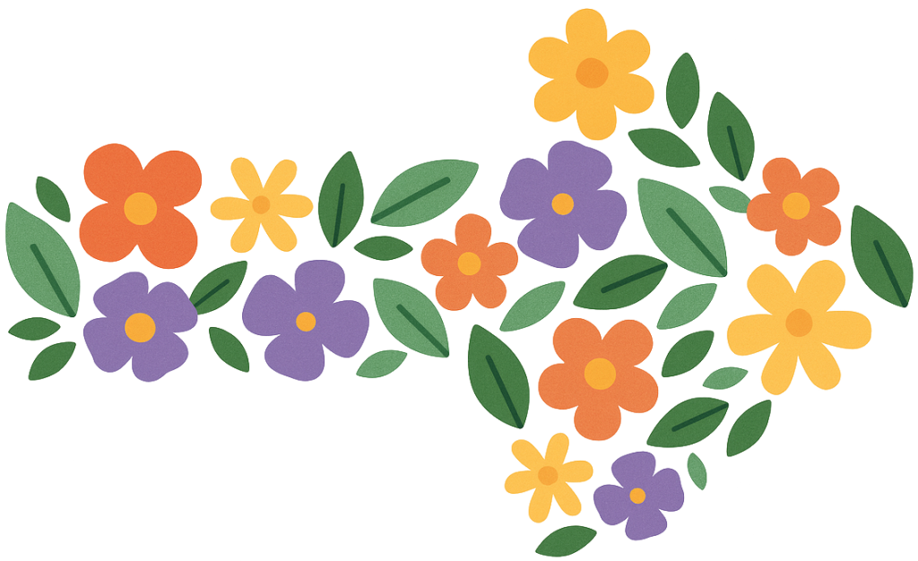 Floral arrow illustration made of flowers and leaves guiding navigation on the ORY Skincare website.