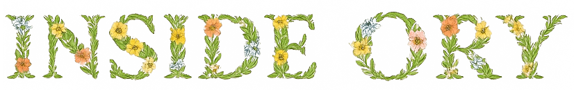Botanical floral typography spelling “Inside ORY” for ORY Skincare ingredient transparency and brand philosophy.