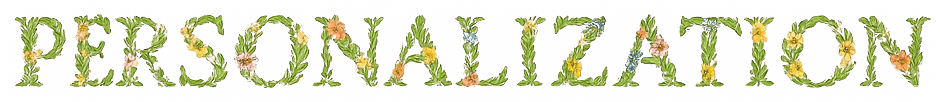 Botanical floral typography spelling “Personalization” for ORY Skincare’s custom skincare experience.