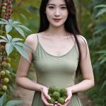Woman holding fresh castor seeds in a lush garden — natural castor oil skincare ingredient for ORY Skincare.