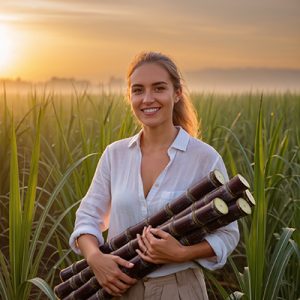 Woman standing in a cultivated field holding harvested plant stalks, representing ORY Skincare’s commitment to formulation purity and the use of tetrasodium glutamate diacetate to improve ingredient stability and product performance.